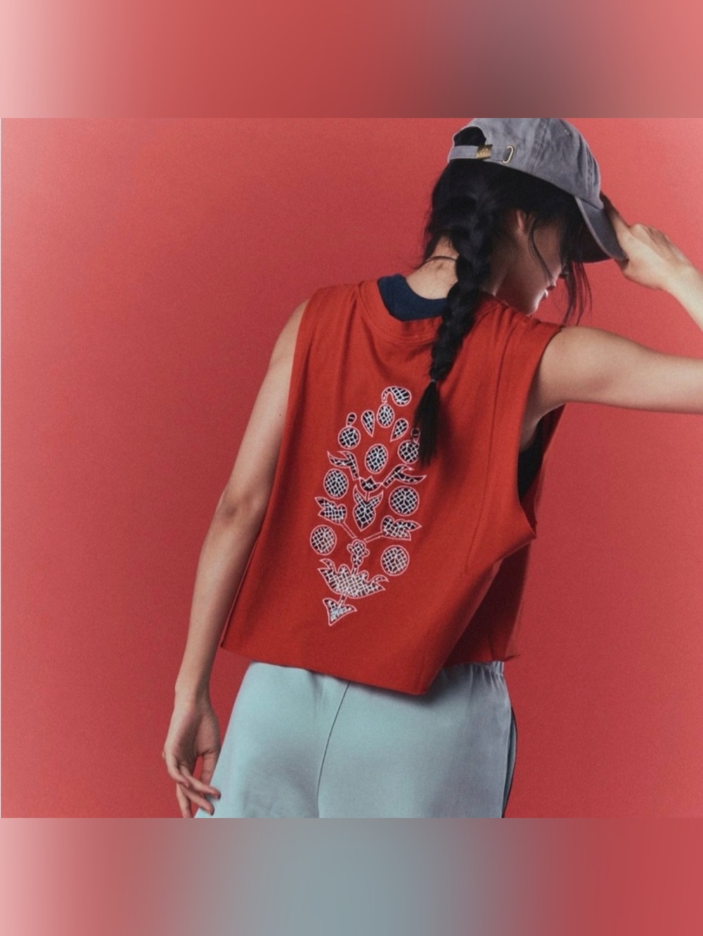 NWT Free People Movement L Inspire Crochet Logo Buti Tank in Victory Red Combo